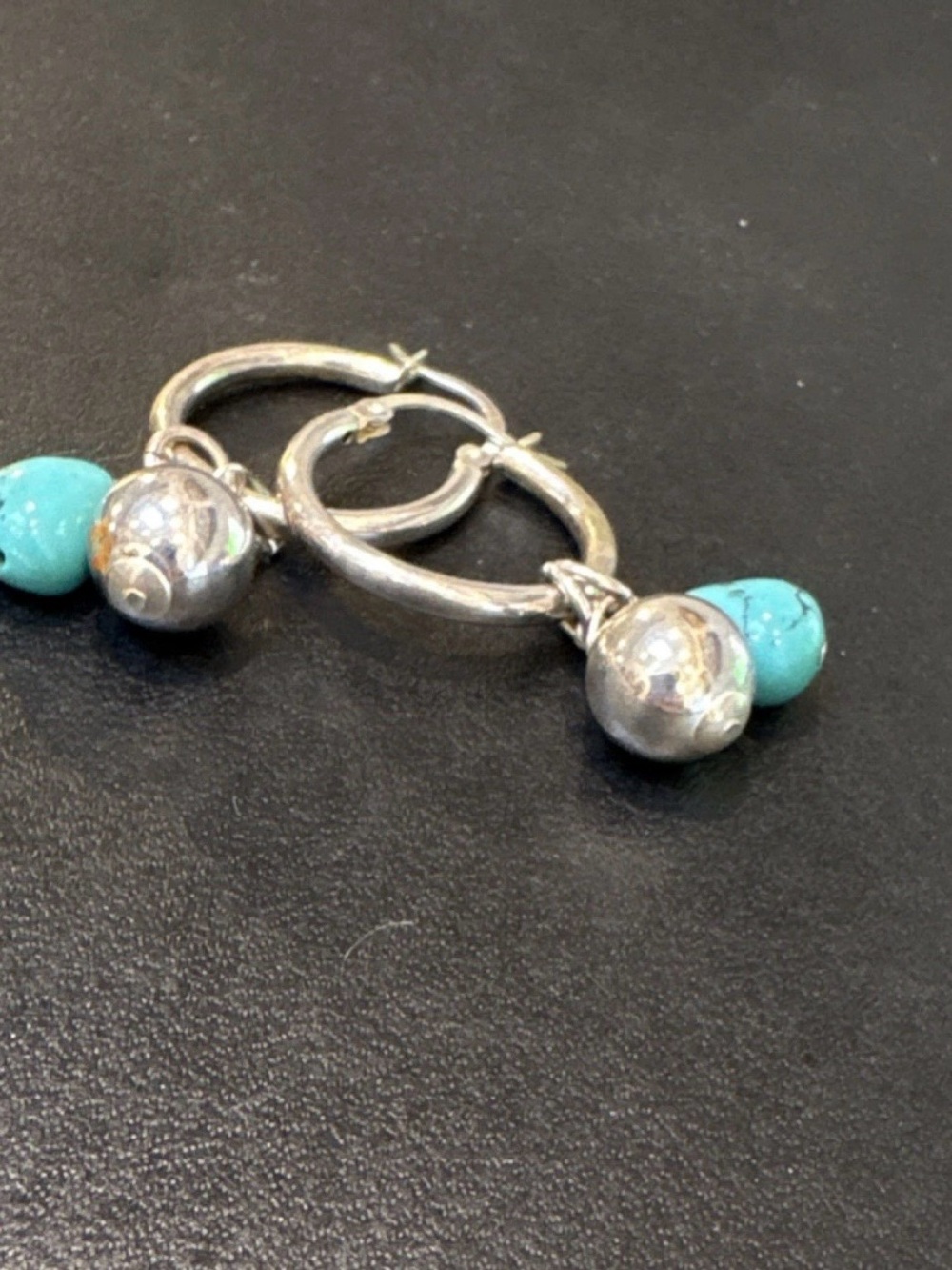 Sterling Hoop Earrings with Turquoise and Silver Bead